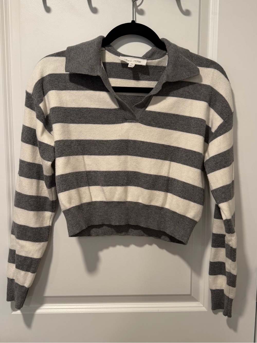 Hippie Rose Gray & White Striped Cropped Sweater